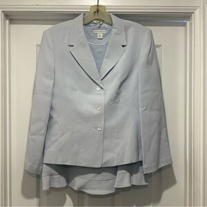 Vintage Talbots Petites Silk Jacket Skirt Suit Set Light Blue Size 8 10